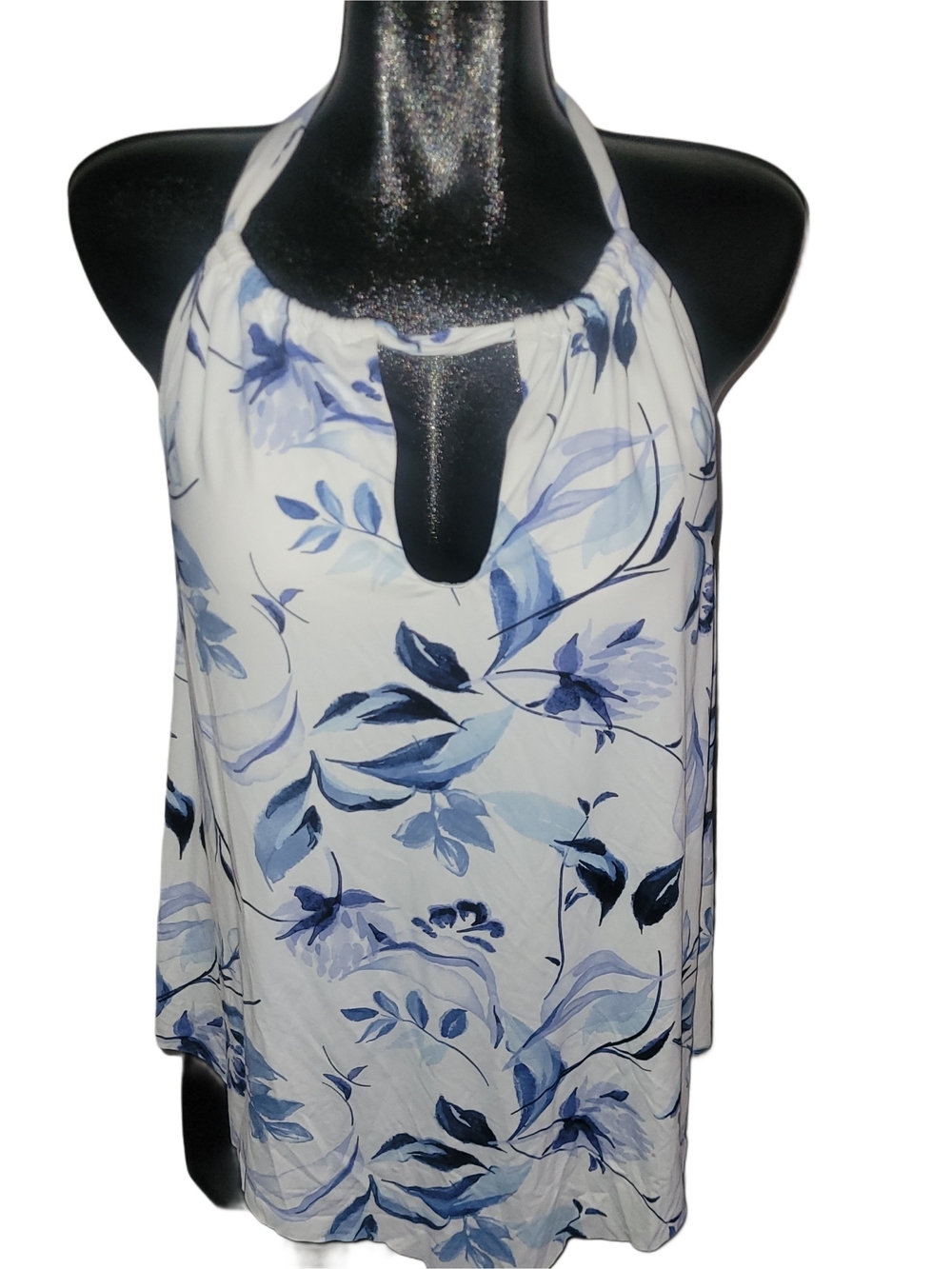Aqua La Vie En Rose Women’s Blue Floral Halter Neck Swim Top Size XL
